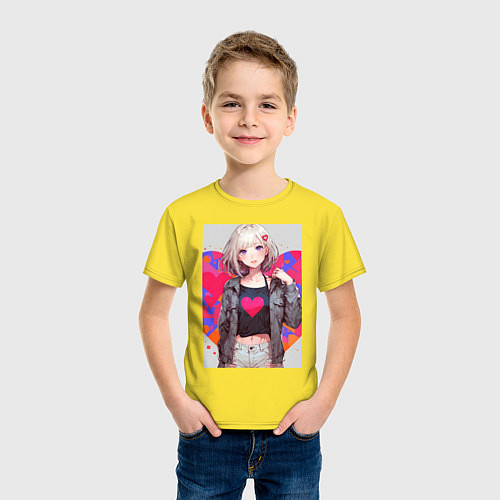 Детская футболка Аниме девочка сердце / Желтый – фото 3