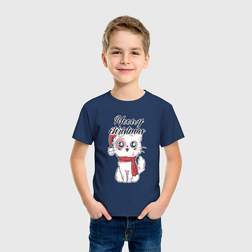 Детская футболка Christmas Cat / Тёмно-синий – фото 3