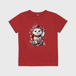 Детская футболка Манеки Неко, белая кошка удачи