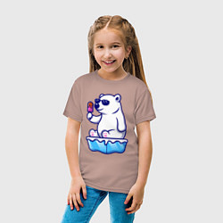 Футболка хлопковая детская Мишка с мороженым, цвет: пыльно-розовый — фото 2