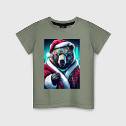 Футболка хлопковая детская Cyber bear - Santa Claus, цвет: авокадо