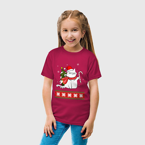 Детская футболка New year cat with candy / Маджента – фото 4