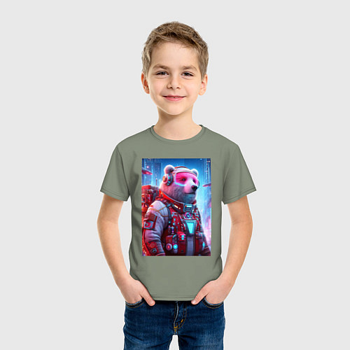 Детская футболка Кибер мишка - киберпанк нейроарт / Авокадо – фото 3