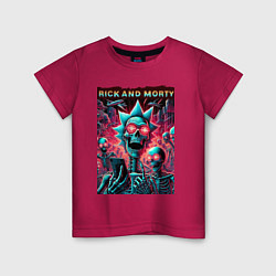 Футболка хлопковая детская Rick and Morty - neon glow fantasy, цвет: маджента