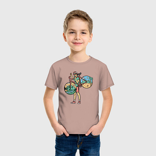 Детская футболка Девушка с великом / Пыльно-розовый – фото 3