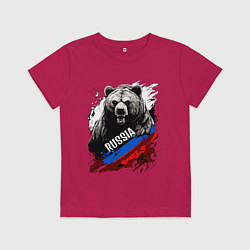 Детская футболка Русский медведь на фоне флага России