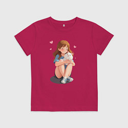 Детская футболка Белый хомяк и счастливая девушка