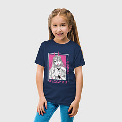 Футболка хлопковая детская Человек-бензопила Пауэр каваи, цвет: тёмно-синий — фото 2