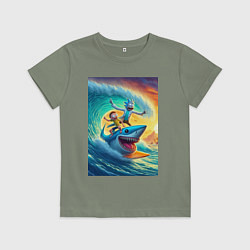 Детская футболка Рик и Морти - сёрфинг на акуле