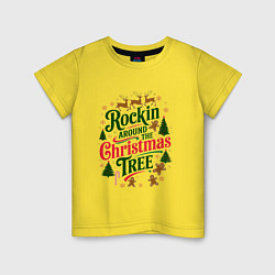 Футболка хлопковая детская Новогодняя атмосфера rockin around the christmas t, цвет: желтый