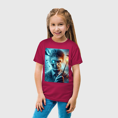 Детская футболка Harry Potter - wizard with magic stick / Маджента – фото 4