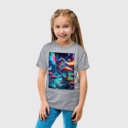 Футболка хлопковая детская Сказочный дракон на планете неоновых грибов, цвет: меланж — фото 2