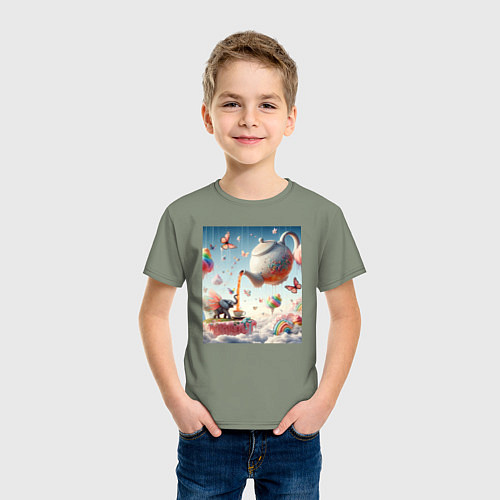 Детская футболка Чаепитие крылатого слона - психоделика / Авокадо – фото 3