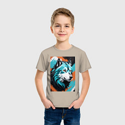 Футболка хлопковая детская Серо-голубой волк, цвет: миндальный — фото 2