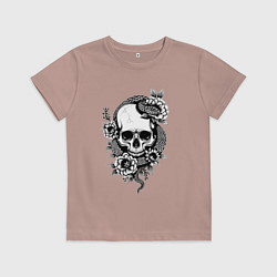 Детская футболка Змея на черепе с цветами