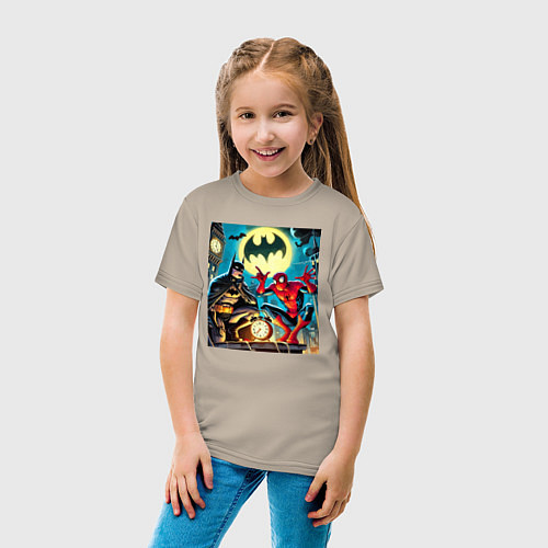 Детская футболка Batman with Spider-man - ai art fantasy / Миндальный – фото 4