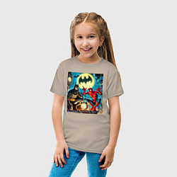 Футболка хлопковая детская Batman with Spider-man - ai art fantasy, цвет: миндальный — фото 2