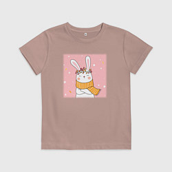 Футболка хлопковая детская Милый заяц с шарфом, цвет: пыльно-розовый