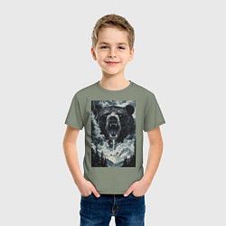 Футболка хлопковая детская Медведь с оскаленной пастью, цвет: авокадо — фото 2