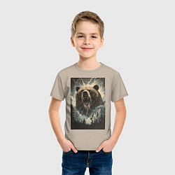 Футболка хлопковая детская Оскаленная морда медведя, цвет: миндальный — фото 2
