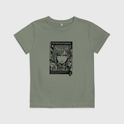 Футболка хлопковая детская Девушка с гетерохромией, цвет: авокадо