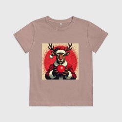 Детская футболка Рождественский олень Рудольф в шапке Санты