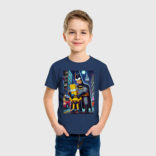 Детская футболка Batsimpson with son Bart - ai art fantasy / Тёмно-синий – фото 3