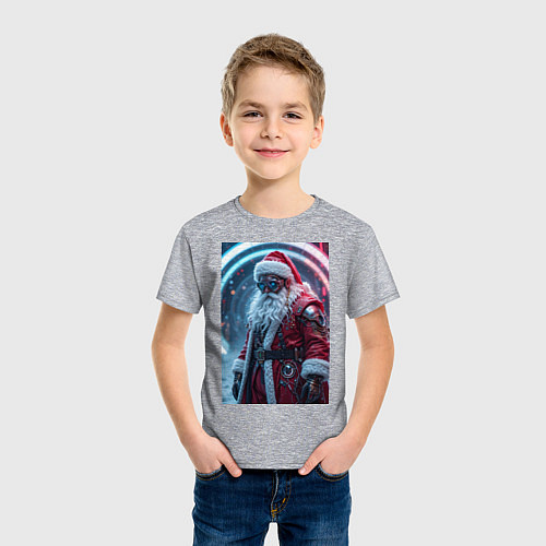Детская футболка Дед мороз киберпанк / Меланж – фото 3