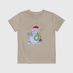 Детская футболка Новогодний снеговик и змея