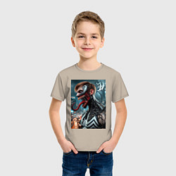 Футболка хлопковая детская Превращение Эдди в Венома - нейроарт фантазия, цвет: миндальный — фото 2