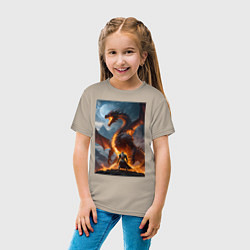 Футболка хлопковая детская Сражение рыцаря с драконом в стиле Demons Souls, цвет: миндальный — фото 2