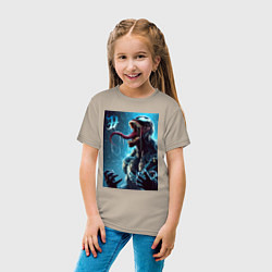 Футболка хлопковая детская Веном под проливным дождём - нейроарт фантазия, цвет: миндальный — фото 2