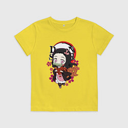 Футболка хлопковая детская Клинок рассекающий демонов Незуко каваи, цвет: желтый
