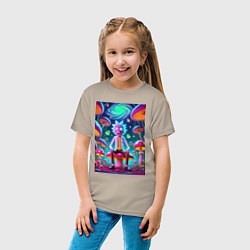 Футболка хлопковая детская Рик среди неоновых грибов - нейроарт фантазия, цвет: миндальный — фото 2