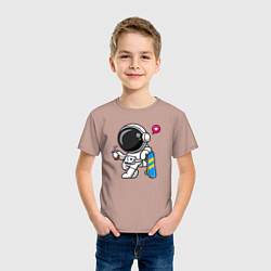 Футболка хлопковая детская Скейтер астронавт, цвет: пыльно-розовый — фото 2
