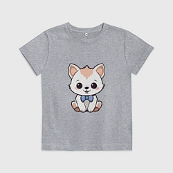Футболка хлопковая детская Волчонок с бантиком, цвет: меланж