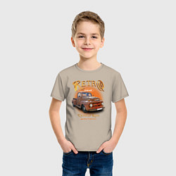 Футболка хлопковая детская Ретро гараж и автомобиль Ford F, цвет: миндальный — фото 2