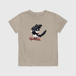 Футболка хлопковая детская Милая сорока на ветке, цвет: миндальный