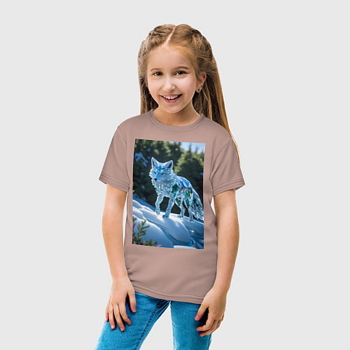 Детская футболка Кристальный волк на снегу / Пыльно-розовый – фото 4