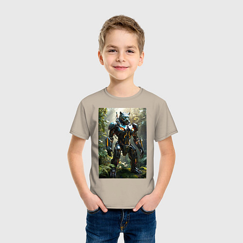 Детская футболка Кибер-пантера вышла на охоту / Миндальный – фото 3