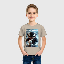 Футболка хлопковая детская Мультяшный Веном присмотрел себе кролика - мем, цвет: миндальный — фото 2