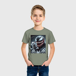 Футболка хлопковая детская Venom and funny kitten - ai art fantasy, цвет: авокадо — фото 2