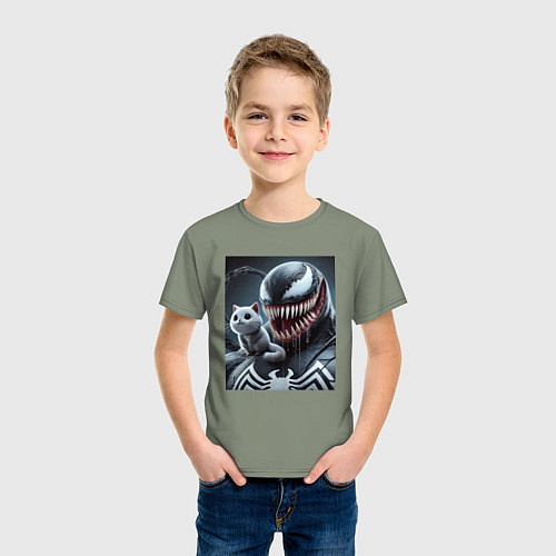 Детская футболка Venom and funny kitten - ai art fantasy / Авокадо – фото 3