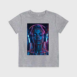 Детская футболка Девушка с наушниками в неоне