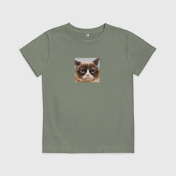 Футболка хлопковая детская Сердитая Кошка для пары, цвет: авокадо