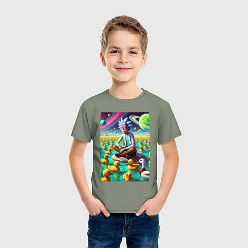 Детская футболка Рик Санчес медитирует на утиной планете - нейроарт / Авокадо – фото 3