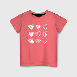 Футболка хлопковая детская Hearts love hand draw, цвет: коралловый