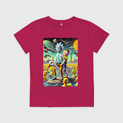 Детская футболка Рик и Морти сидят на утке на одноимённой планете