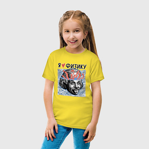 Детская футболка Портрет Эйнштейна с высунутым языком, графика / Желтый – фото 4