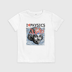 Футболка хлопковая детская Альберт Эйнштейн показывает язык, цвет: белый